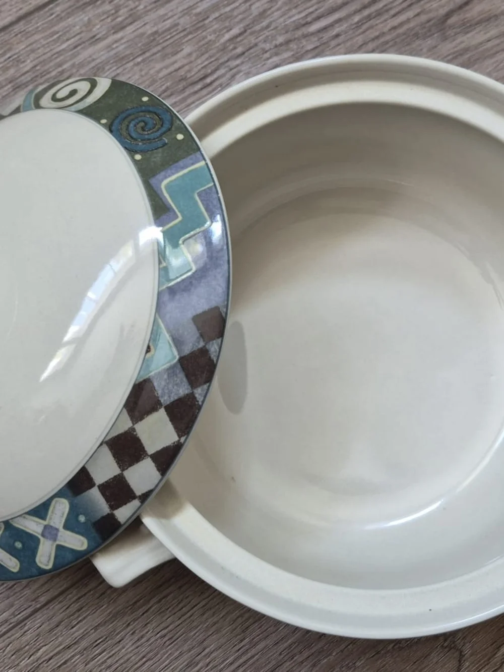 Two Covered Serving Bowl in White and Blue Pattern